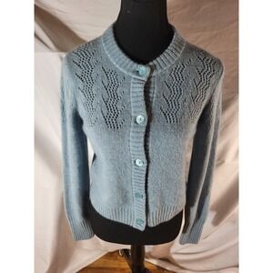 NWT Brora Alpaca Blend Blue Cardigan Sweater Size 10 Flaw